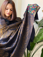 Navy Woven Pashmina Zari Shawl with Kaani Pallu