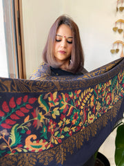 Navy Woven Pashmina Zari Shawl with Kaani Pallu