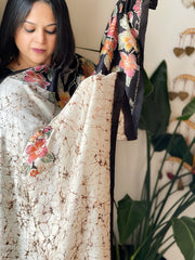 Handpainted & Batik Hand Dyed Dupatta in Handwoven Mul Silk