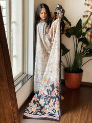 Handpainted & Batik Hand Dyed Dupatta in Handwoven Mul Silk