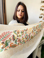 Off-White Woven Pashmina Zari Shawl with Kaani Pallu