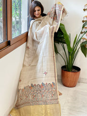 Handpainted Madhubani Dupatta in Pure Chanderi Silk