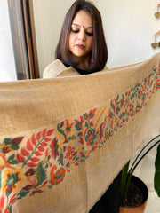 Lite Brown Woven Pashmina Zari Shawl with Kaani Pallu