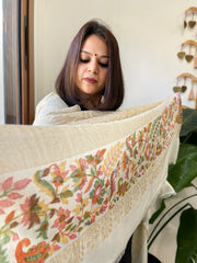 Off-White Woven Pashmina Zari Shawl with Kaani Pallu