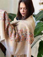 Lite Brown Woven Pashmina Zari Shawl with Kaani Pallu