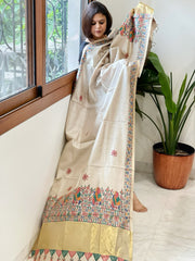 Handpainted Madhubani Dupatta in Pure Chanderi Silk