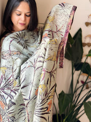 Handpainted & Batik Hand Dyed Dupatta in Handwoven Mul Silk