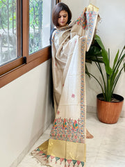 Handpainted Madhubani Dupatta in Pure Chanderi Silk