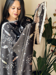 Handpainted & Batik Hand Dyed Dupatta in Handwoven Mul Silk