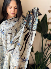 Handpainted & Batik Hand Dyed Dupatta in Handwoven Mul Silk