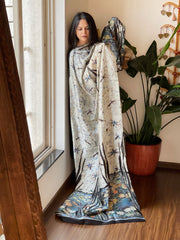 Handpainted & Batik Hand Dyed Dupatta in Handwoven Mul Silk