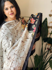 Handpainted & Batik Hand Dyed Dupatta in Handwoven Mul Silk