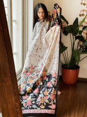 Handpainted & Batik Hand Dyed Dupatta in Handwoven Mul Silk