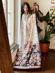 Handpainted & Batik Hand Dyed Dupatta in Handwoven Mul Silk