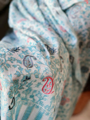 Blue, White Woven Pashmina Kaani Shawl with Thread Embroidery