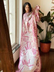 Handpainted & Batik Hand Dyed Dupatta in Handwoven Mul Silk