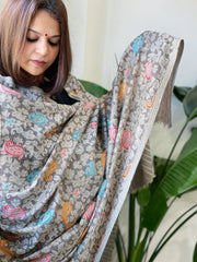 Grey Woven Pashmina Kaani Shawl with Thread Embroidery