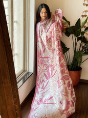 Handpainted & Batik Hand Dyed Dupatta in Handwoven Mul Silk