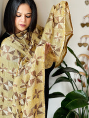 Beige Handmade Desginer Phulkari Dupatta in Pure Chinon