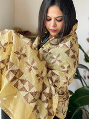 Beige Handmade Desginer Phulkari Dupatta in Pure Chinon