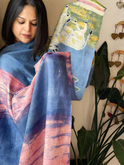 Handpainted & Batik Hand Dyed Dupatta in Handwoven Mul Silk
