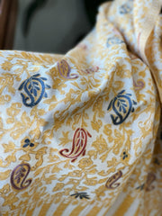 Mustard, White Woven Pashmina Kaani Shawl with Thread Embroidery