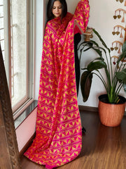 Pink Handmade Desginer Phulkari Dupatta in Pure Chinon
