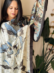 Handpainted & Batik Hand Dyed Dupatta in Handwoven Mul Silk