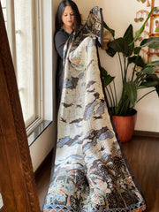 Handpainted & Batik Hand Dyed Dupatta in Handwoven Mul Silk