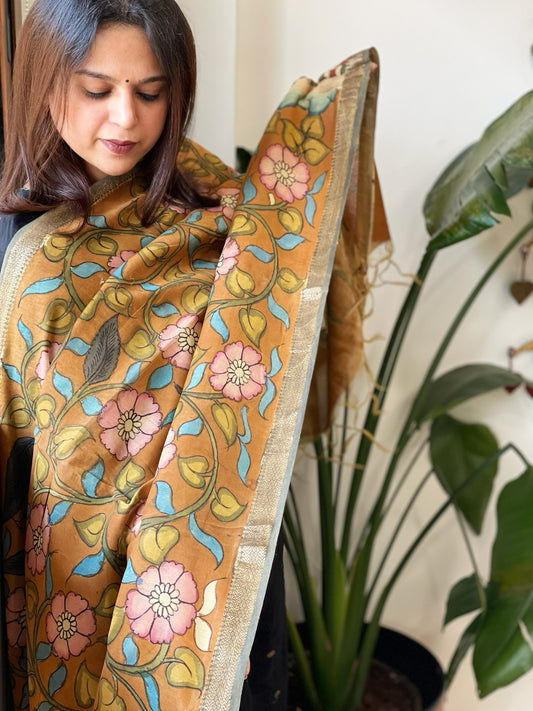 Handpainted Kalamkari Dupatta in Chanderi Silk