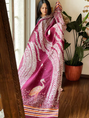 Handpainted & Batik Hand Dyed Dupatta in Handwoven Mul Silk