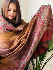 Maroon Woven Zari Pashmina Shawl with Kaani Design Border & Pallu