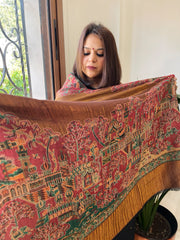 Maroon Woven Zari Pashmina Shawl with Kaani Design Border & Pallu