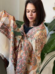 Gold Woven Zari Pashmina Shawl with Kaani Jaal Design