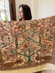 Gold Woven Zari Pashmina Shawl with Kaani Jaal Design