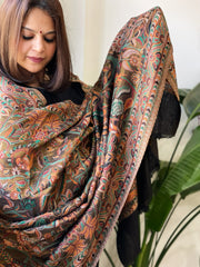 Black Woven Zari Pashmina Shawl with Kaani Design Border & Pallu