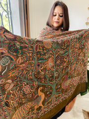 Black Woven Zari Pashmina Shawl with Kaani Design Border & Pallu