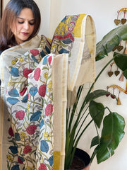 Handpainted Kalamkari Dupatta in Chanderi Silk