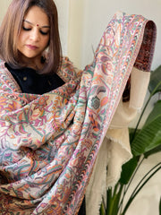 Gold Woven Zari Pashmina Shawl with Kaani Design Border & Pallu