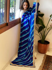 Blue Handmade Leheriya Dupatta with Gotapatti and Pearl Handwork in Pure Gajji Silk