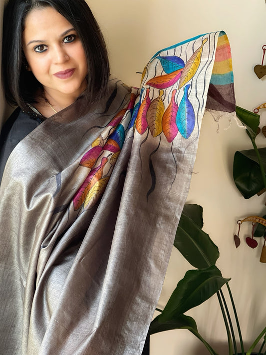 Handpainted Dupatta in Tussar Silk