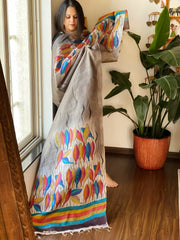 Handpainted Dupatta in Tussar Silk