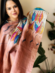 Handpainted Dupatta in Tussar Silk