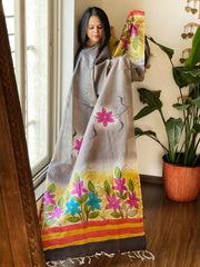 Handpainted Dupatta in Tussar Silk