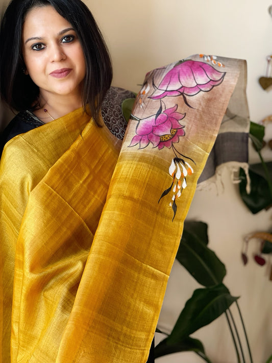 Handpainted Dupatta in Tussar Silk