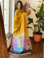 Handpainted Dupatta in Tussar Silk