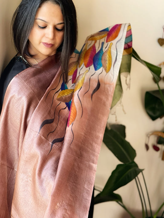 Handpainted Dupatta in Tussar Silk