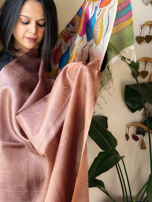 Handpainted Dupatta in Tussar Silk