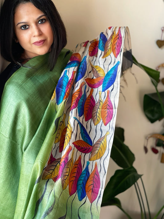 Handpainted Dupatta in Tussar Silk