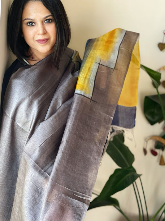 Handpainted Dupatta in Tussar Silk